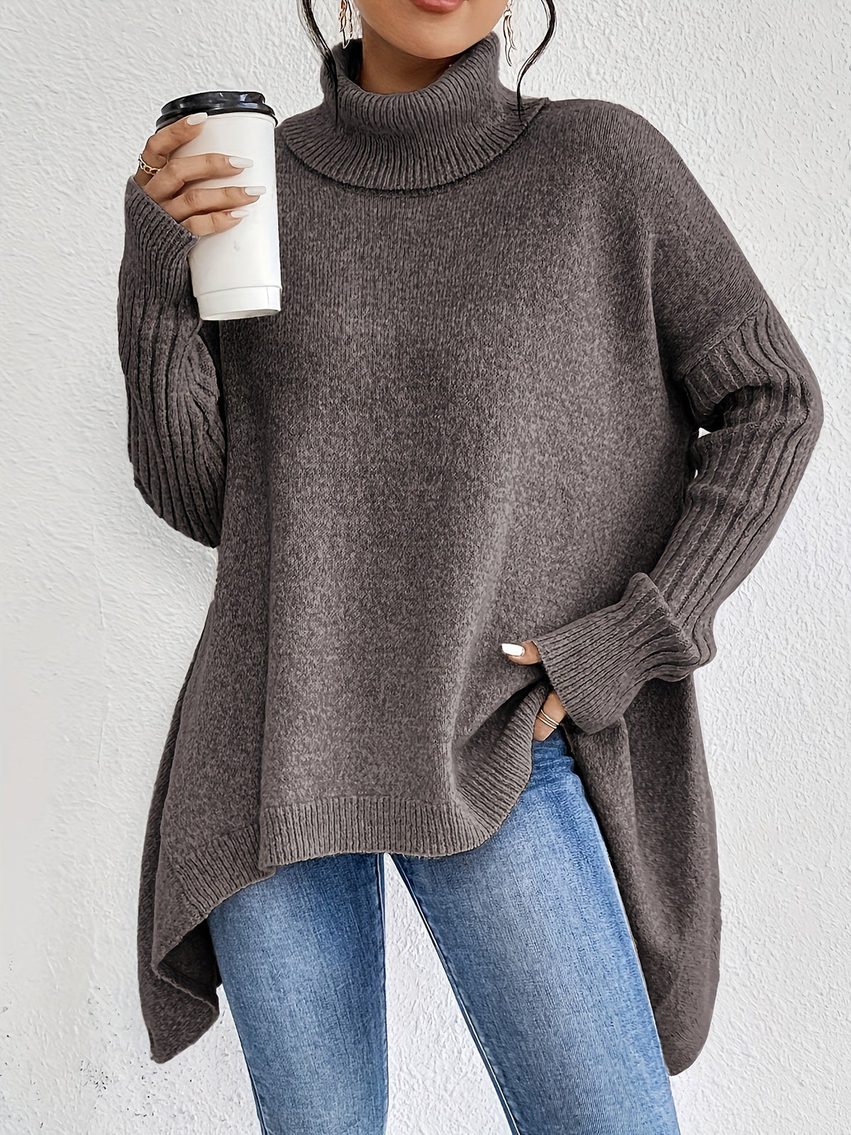 Celestia | Women's Oversized Turtleneck Sweater — Asymmetric Hem Knit Pullover in 5 Colors | Westmere