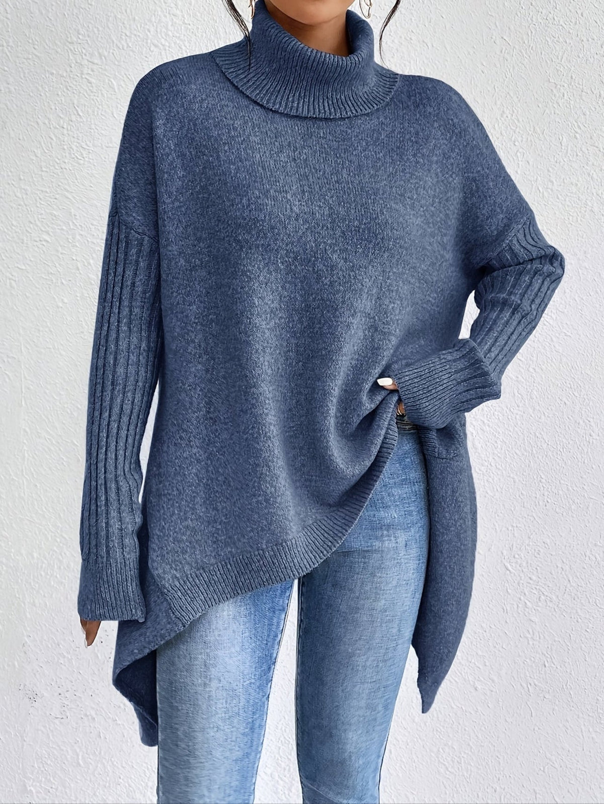 Celestia | Women's Oversized Turtleneck Sweater — Asymmetric Hem Knit Pullover in 5 Colors | Westmere