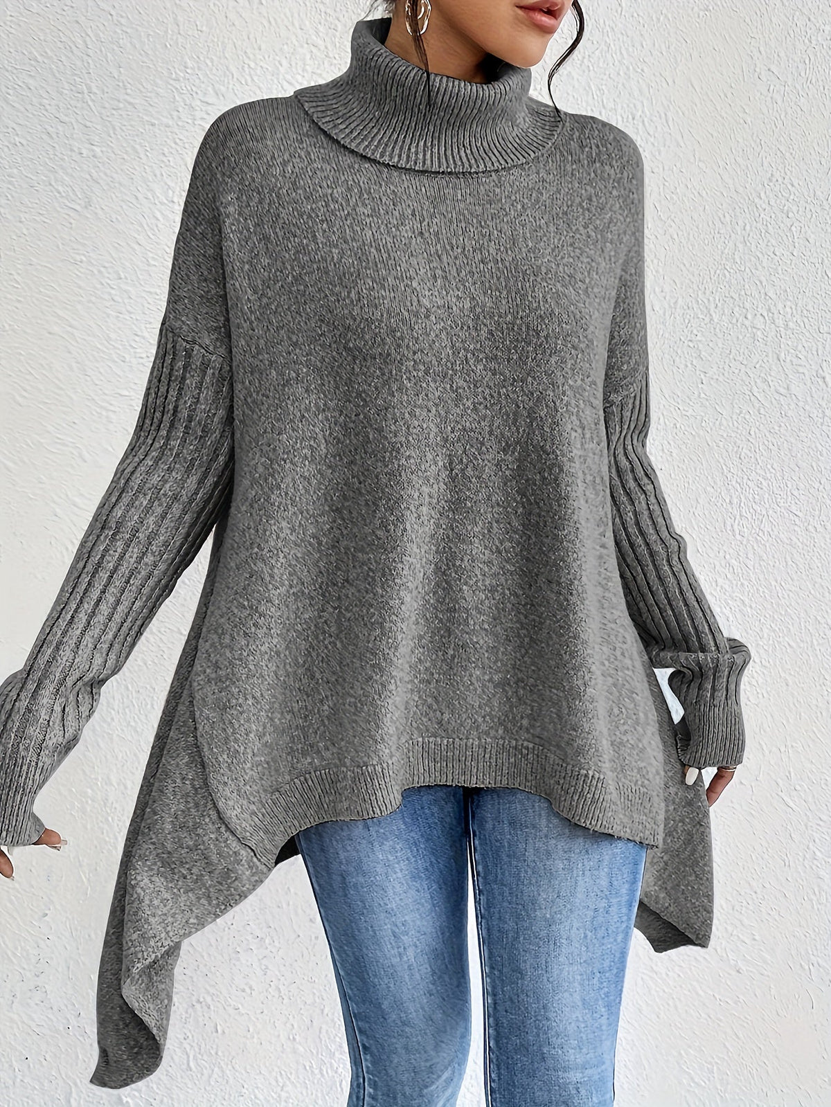Celestia | Women's Oversized Turtleneck Sweater — Asymmetric Hem Knit Pullover in 5 Colors | Westmere