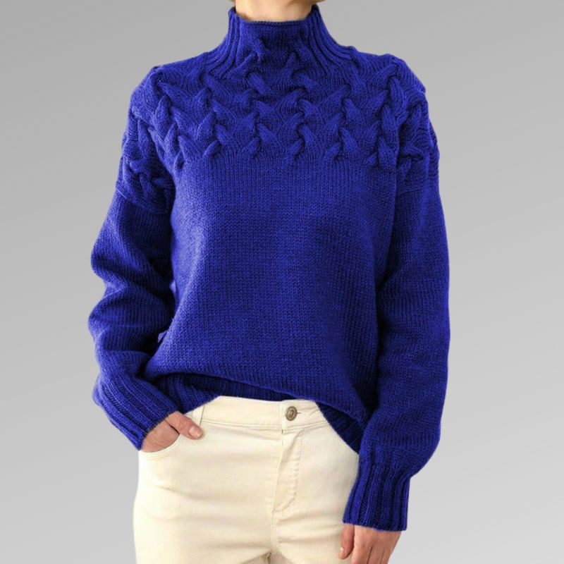 Corwen | Women's Cable Knit Turtleneck Sweater — Chunky Yoke Pattern in 8 Colors | Westmere