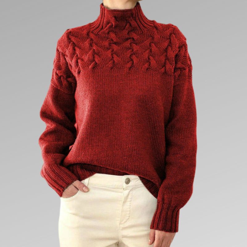 Corwen | Women's Cable Knit Turtleneck Sweater — Chunky Yoke Pattern in 8 Colors | Westmere