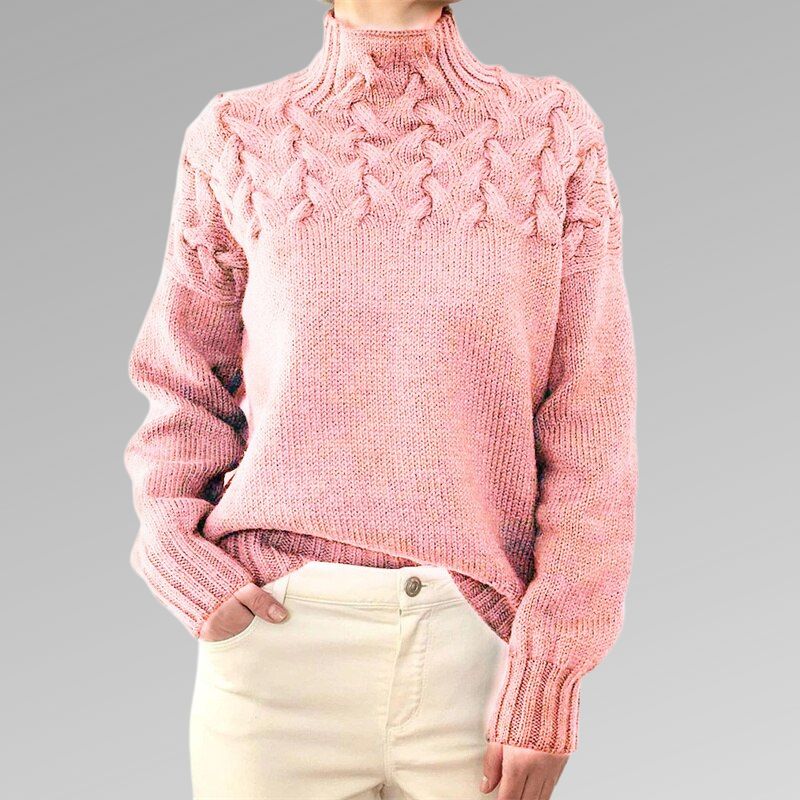 Corwen | Women's Cable Knit Turtleneck Sweater — Chunky Yoke Pattern in 8 Colors | Westmere