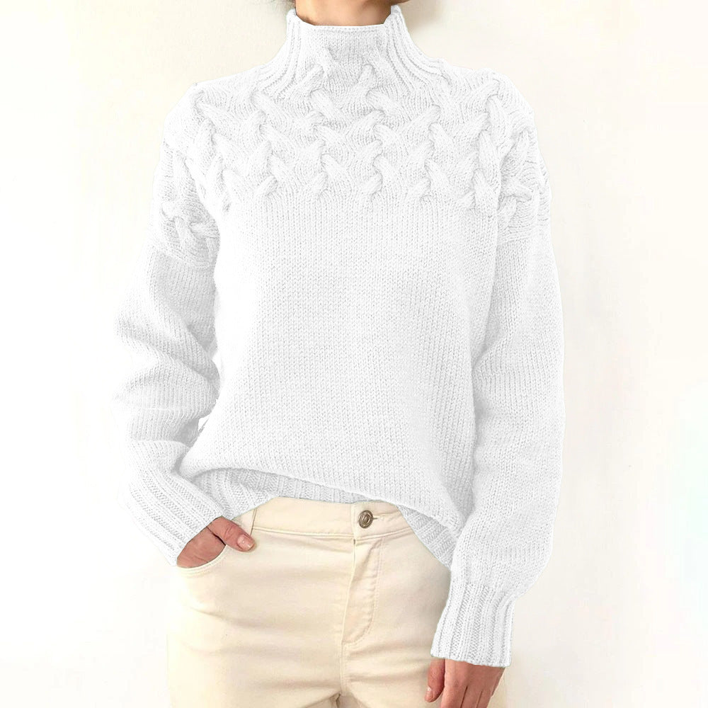 Cressida | Women's Cable Knit Turtleneck Sweater — Textured Yoke Pullover in 14 Colors | Westmere