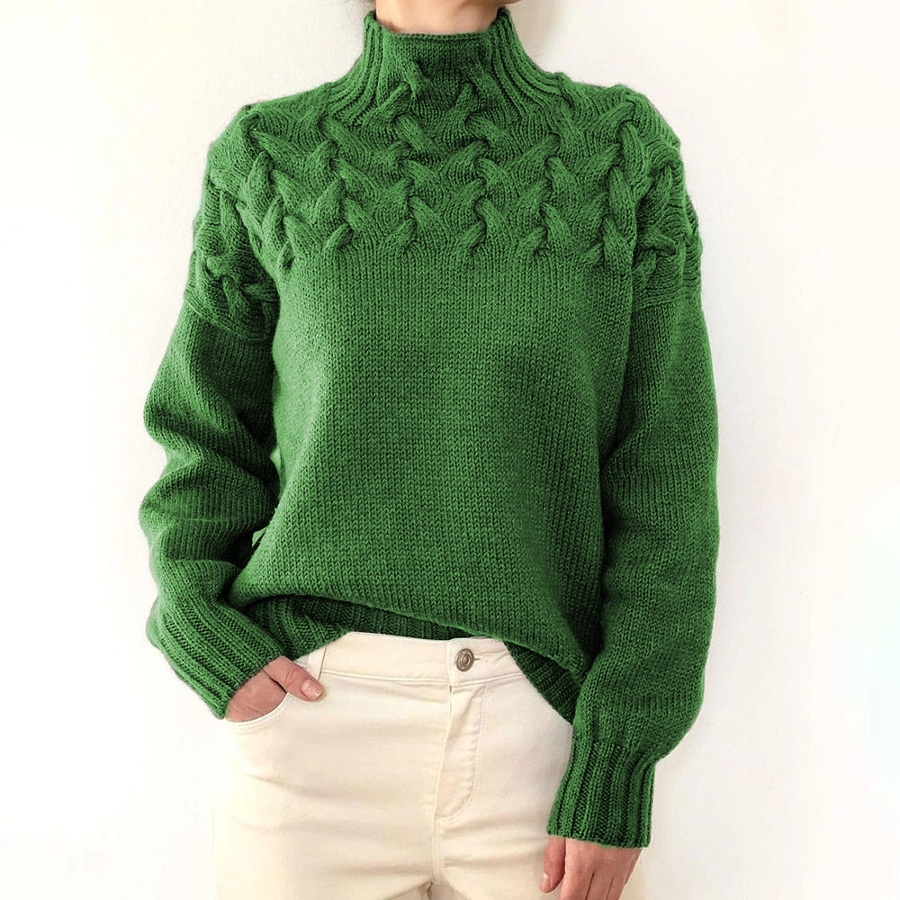 Cressida | Women's Cable Knit Turtleneck Sweater — Textured Yoke Pullover in 14 Colors | Westmere