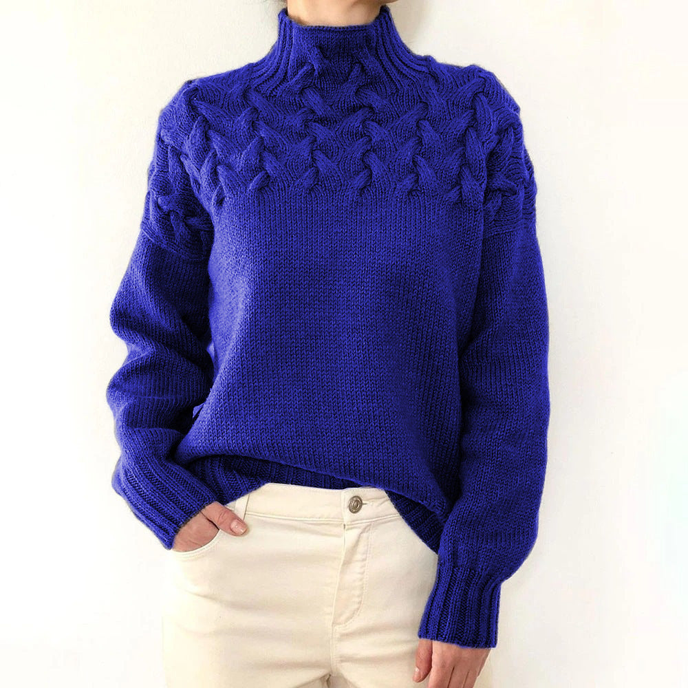 Cressida | Women's Cable Knit Turtleneck Sweater — Textured Yoke Pullover in 14 Colors | Westmere