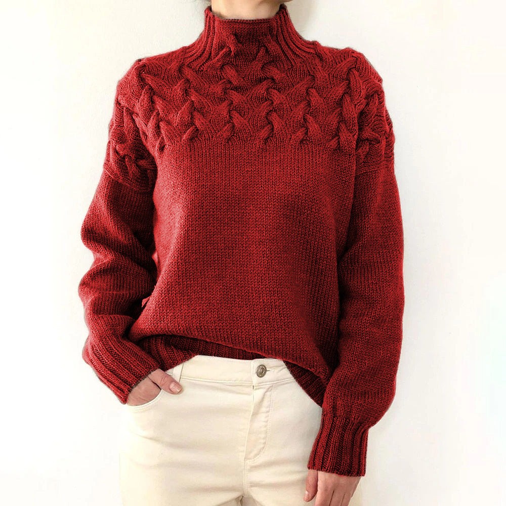 Cressida | Women's Cable Knit Turtleneck Sweater — Textured Yoke Pullover in 14 Colors | Westmere