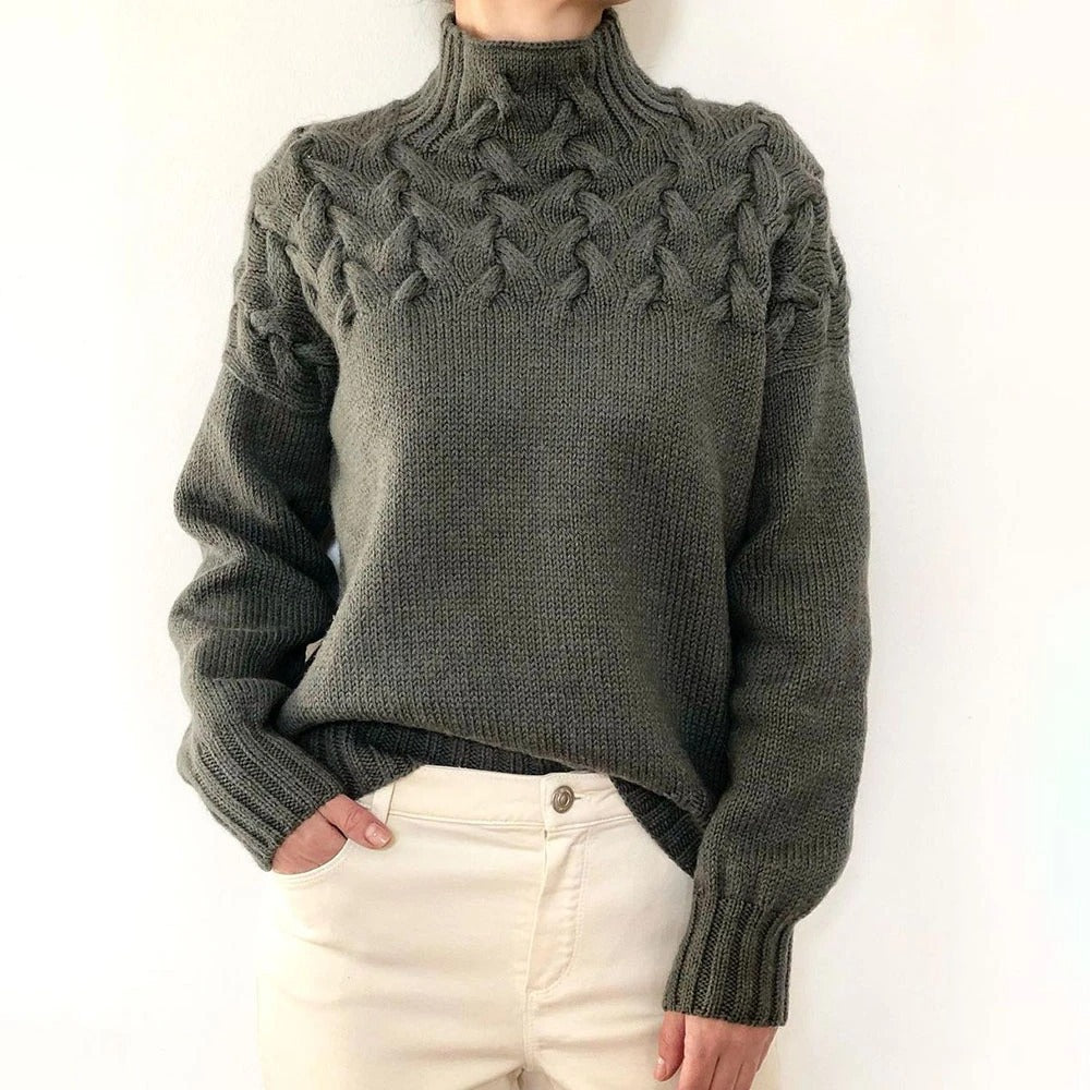 Cressida | Women's Cable Knit Turtleneck Sweater — Textured Yoke Pullover in 14 Colors | Westmere