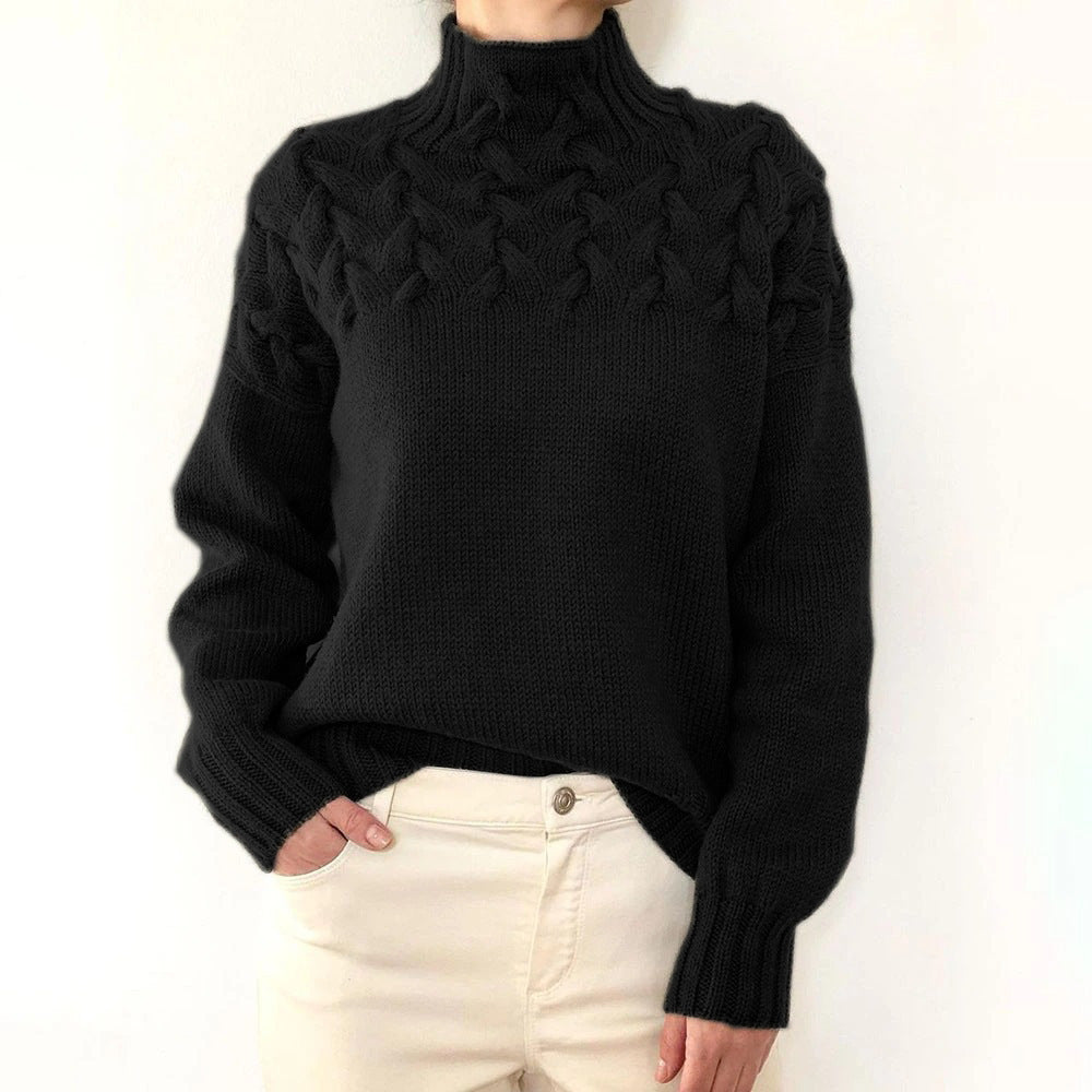 Cressida | Women's Cable Knit Turtleneck Sweater — Textured Yoke Pullover in 14 Colors | Westmere