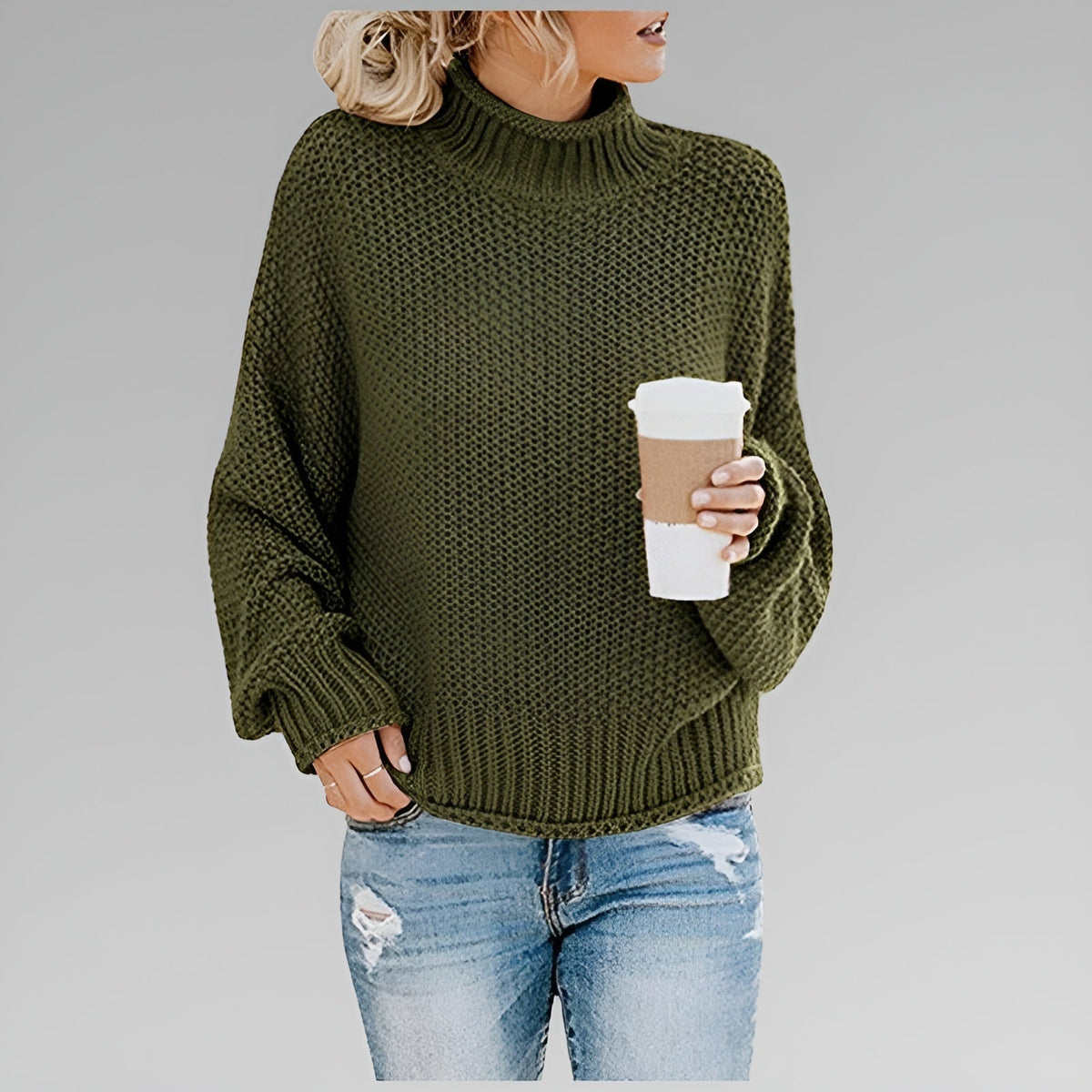 Cyrela | Women's Chunky Knit Turtleneck Sweater — Oversized Mock Neck Pullover in 9 Colors | Westmere