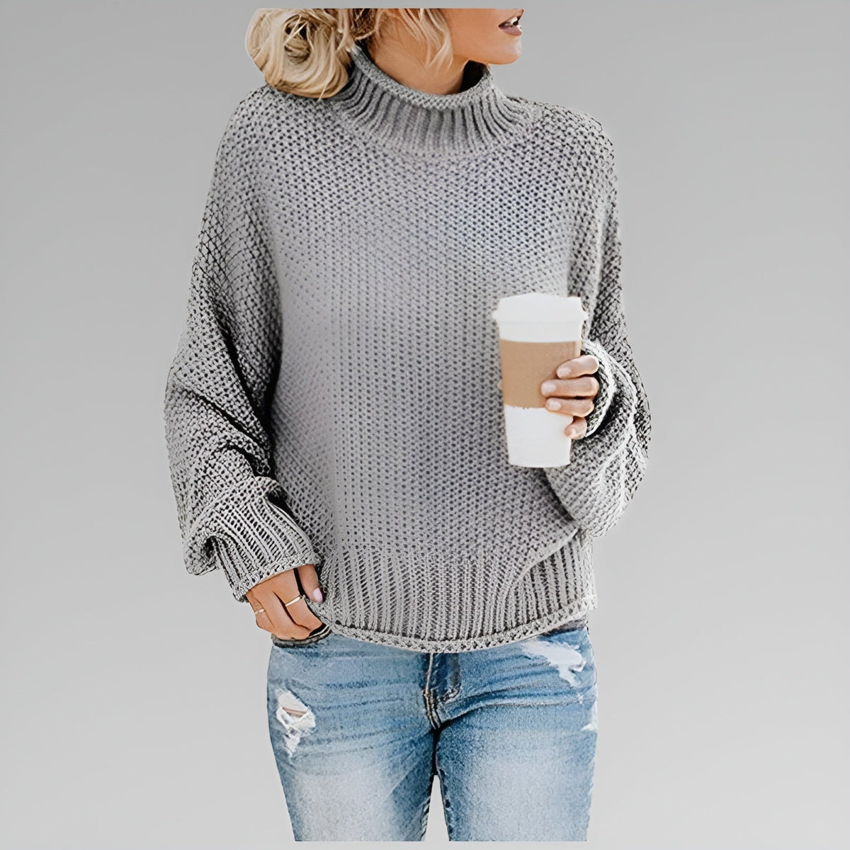 Cyrela | Women's Chunky Knit Turtleneck Sweater — Oversized Mock Neck Pullover in 9 Colors | Westmere