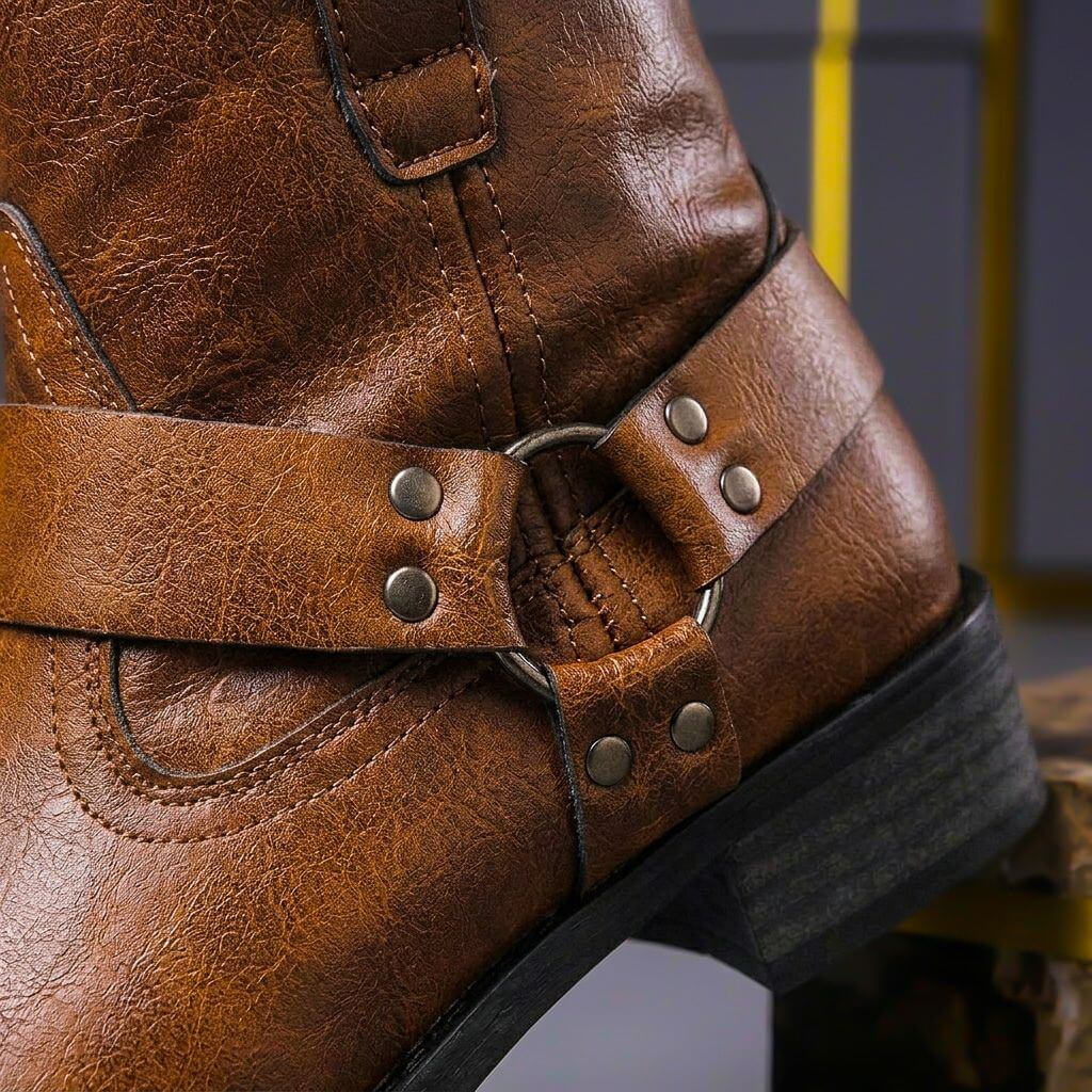 Philip Mens Genuine Leather Boots with Metal Hardware