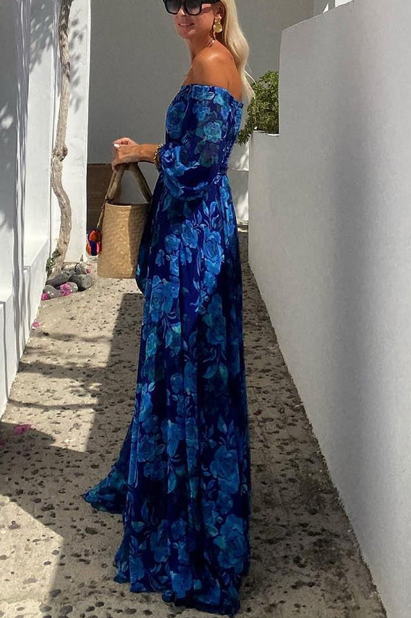 Luna™ | Maxi Dress with Floral Print and Off-the-Shoulder Sleeves