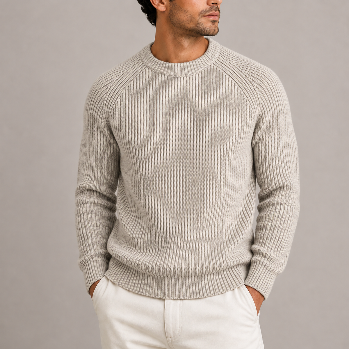 Grant Mens Heavyweight Fisherman Rib Knit Sweater in Apricot
