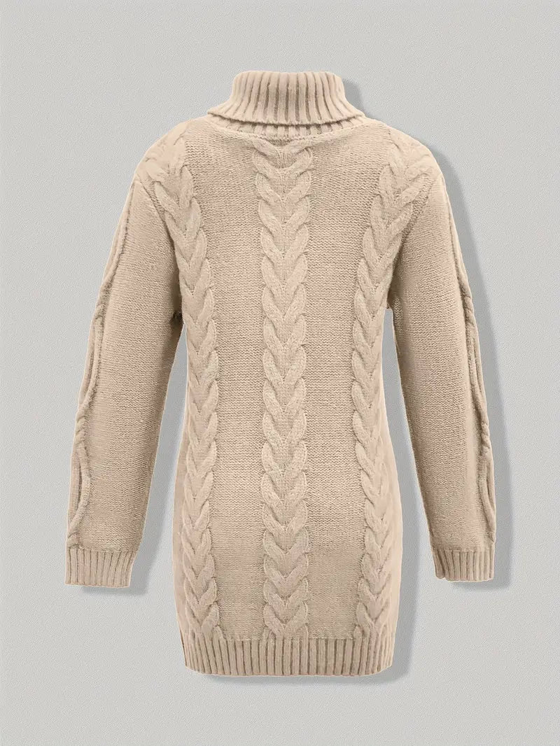 Women's Chunky Cable-Knit Turtleneck Sweater | Oversized Hip-Length Fit, Long Sleeves | 8 Colorways | One Size