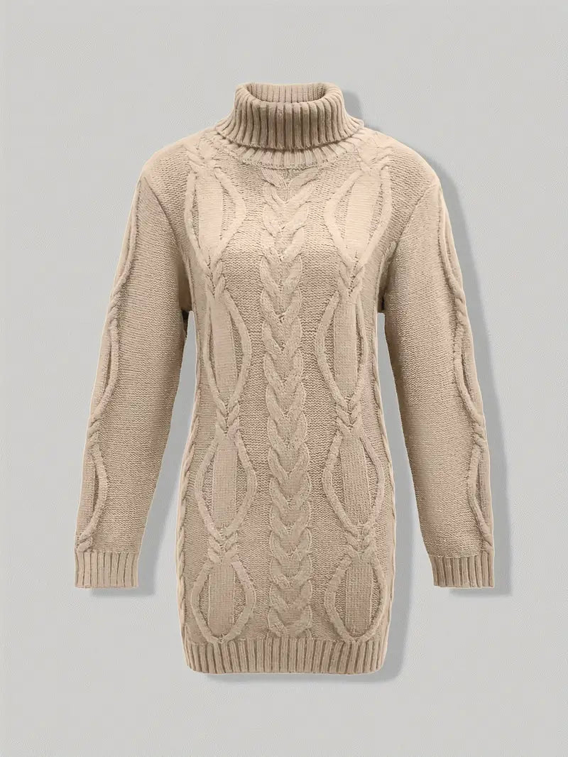 Women's Chunky Cable-Knit Turtleneck Sweater | Oversized Hip-Length Fit, Long Sleeves | 8 Colorways | One Size