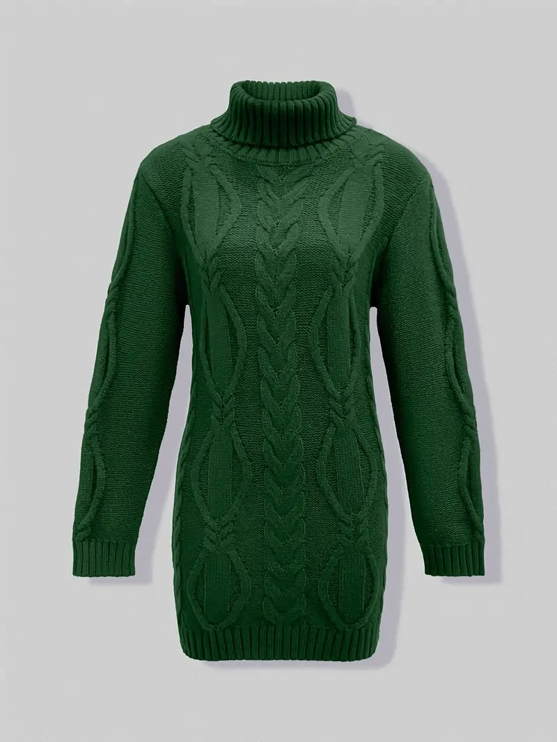 Women's Chunky Cable-Knit Turtleneck Sweater | Oversized Hip-Length Fit, Long Sleeves | 8 Colorways | One Size