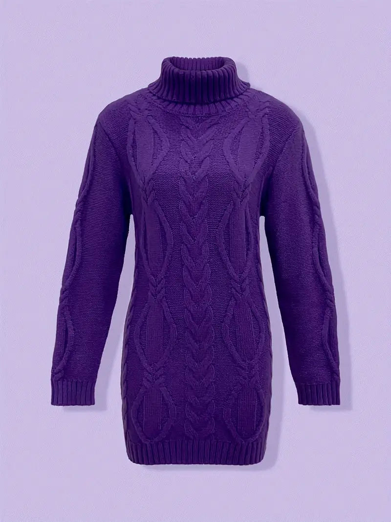 Women's Chunky Cable-Knit Turtleneck Sweater | Oversized Hip-Length Fit, Long Sleeves | 8 Colorways | One Size