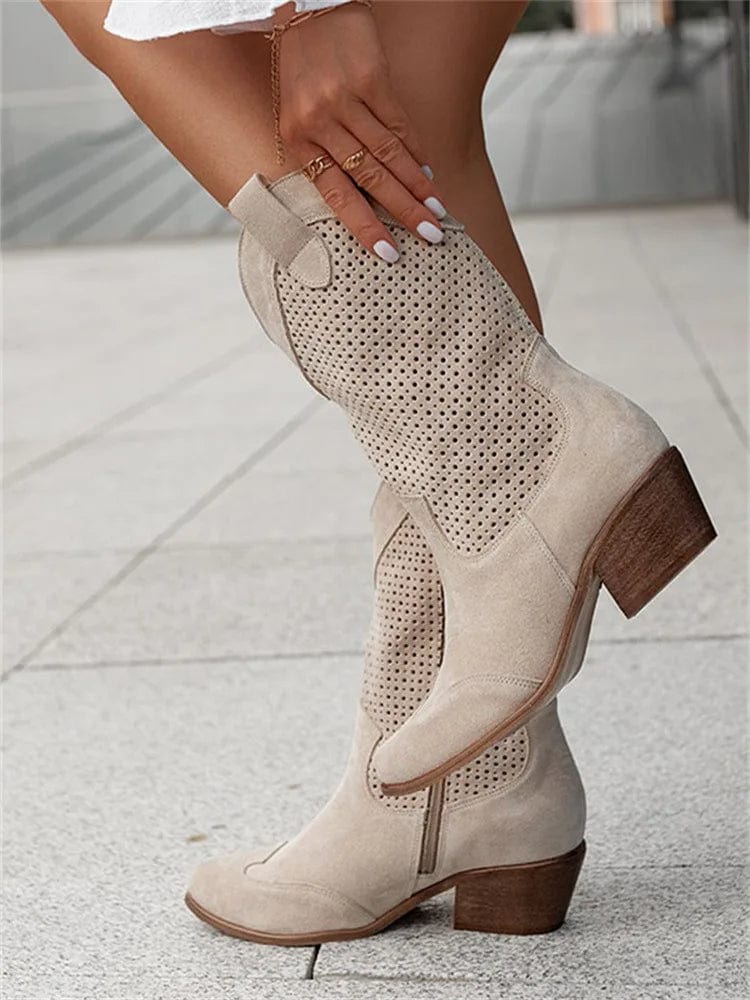 Taren Womens Western Boots with Perforated Panels