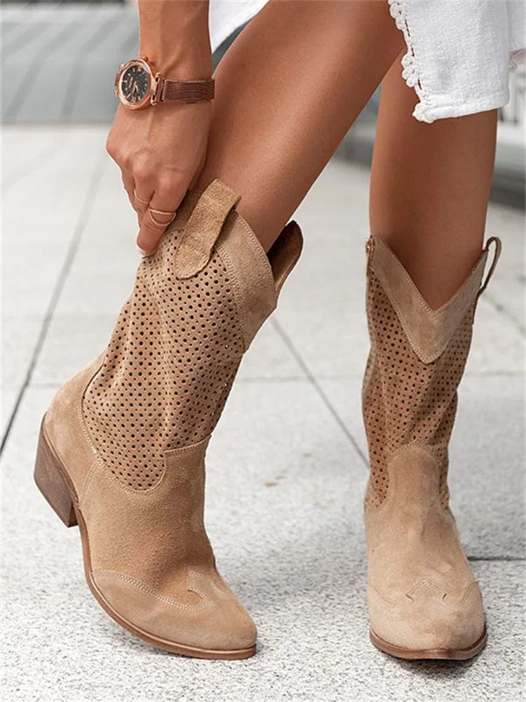 Taren Womens Western Boots with Perforated Panels