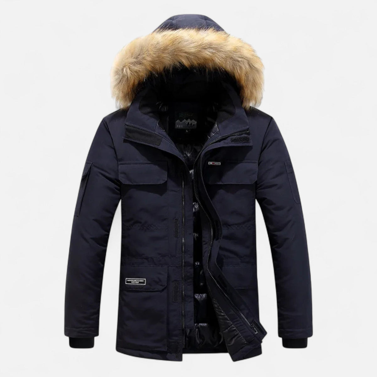 Jeff Mens Winter Parka with Hood, Fleece Lining in Navy