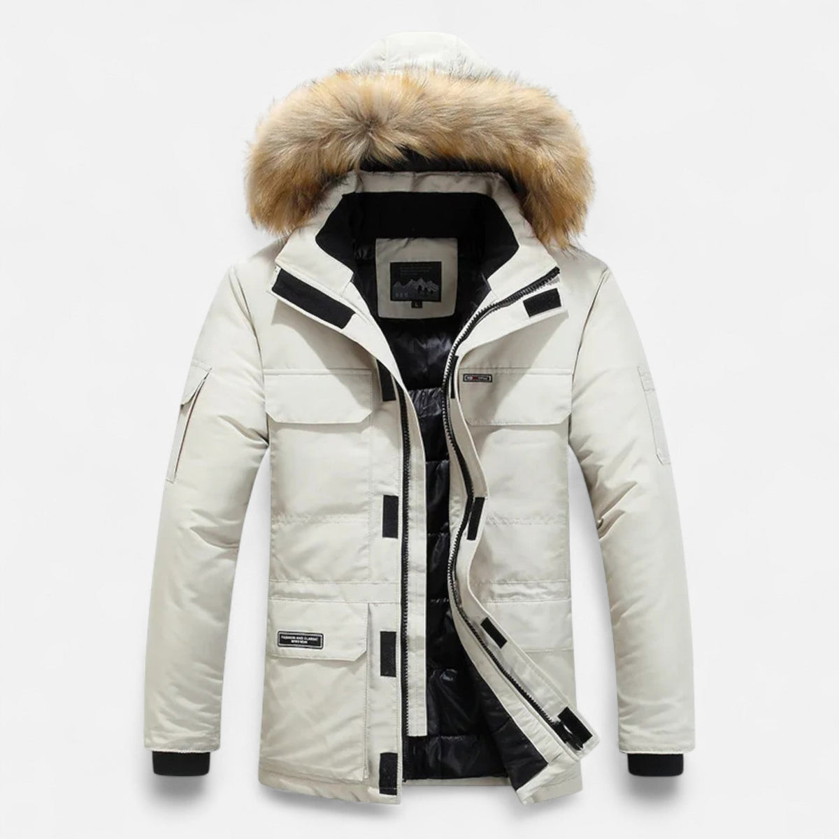 Jeff Mens Winter Parka with Hood, Fleece Lining in White
