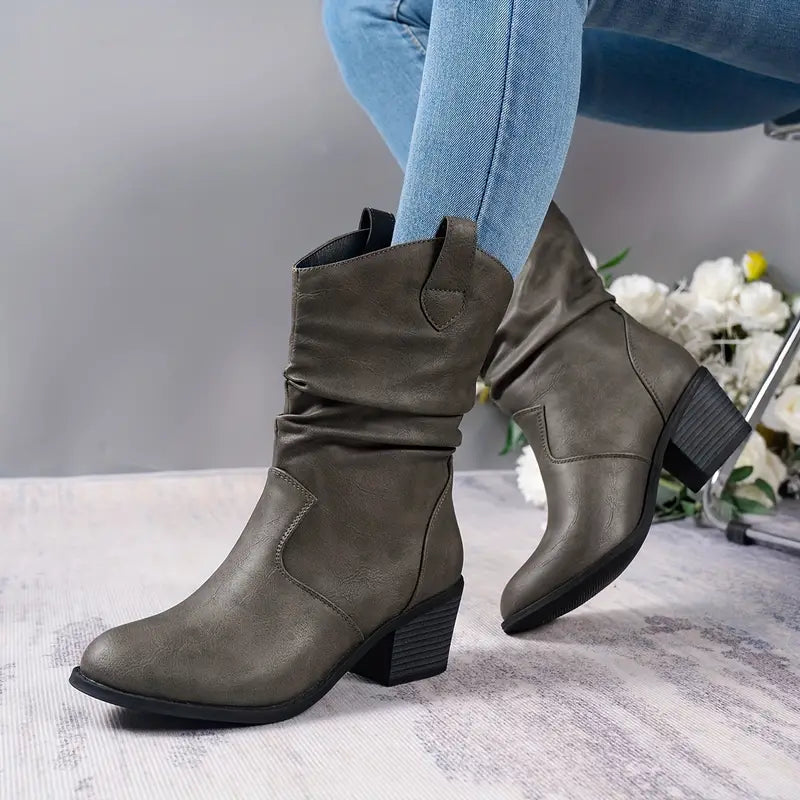 Tracy Womens Half-High Western Boots with Block Heel in Gray