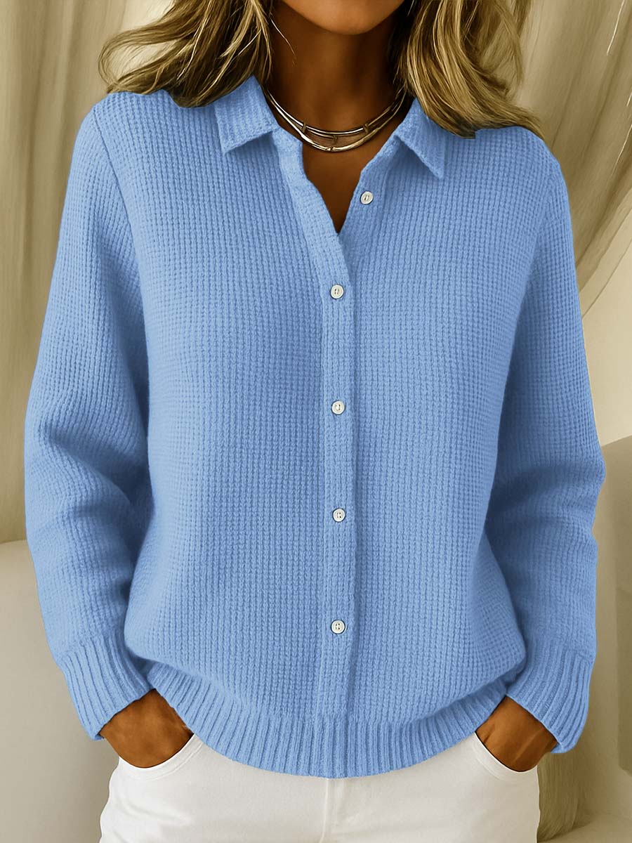 Émilie Womens Knit Cardigan with Collar in Blue