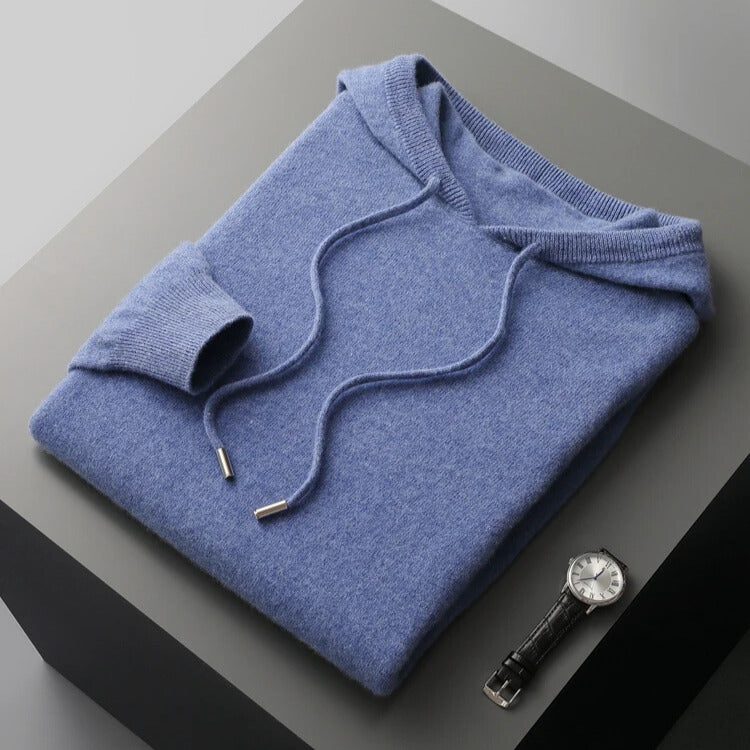 Luke Mens Merino Wool Hoodie in Blue