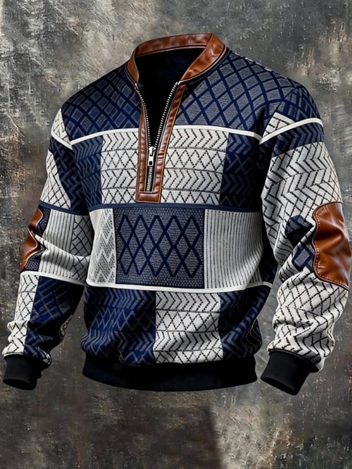 Josh Mens Quarter Zip Sweater with Fleece Lining in Blue
