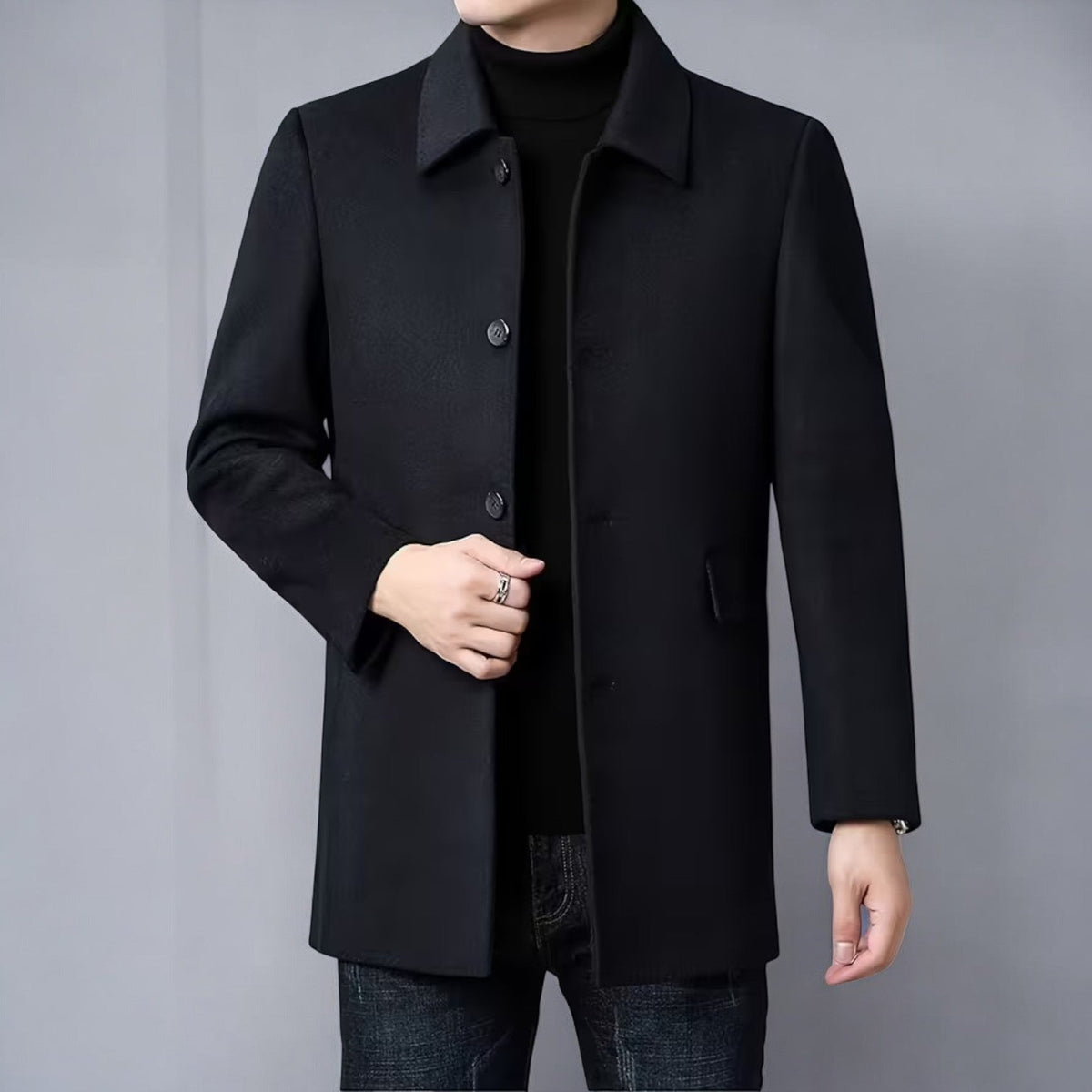 Eduard Mens Single-Breasted Winter Coat in Black