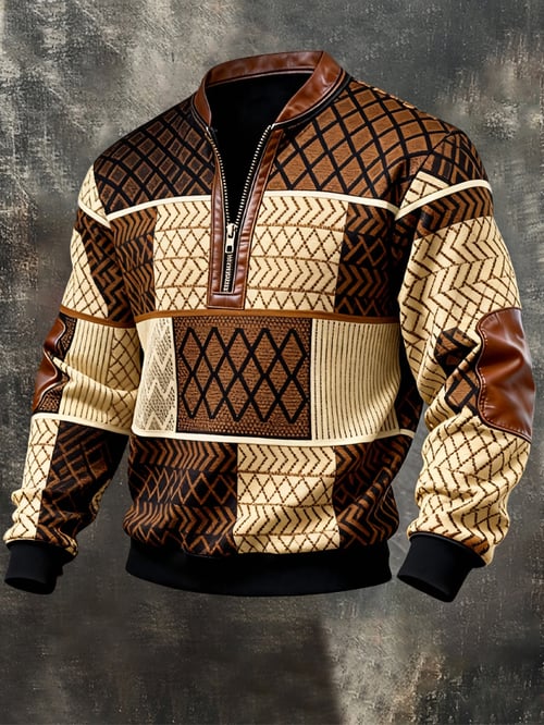 Josh Mens Quarter Zip Sweater with Fleece Lining in Brown