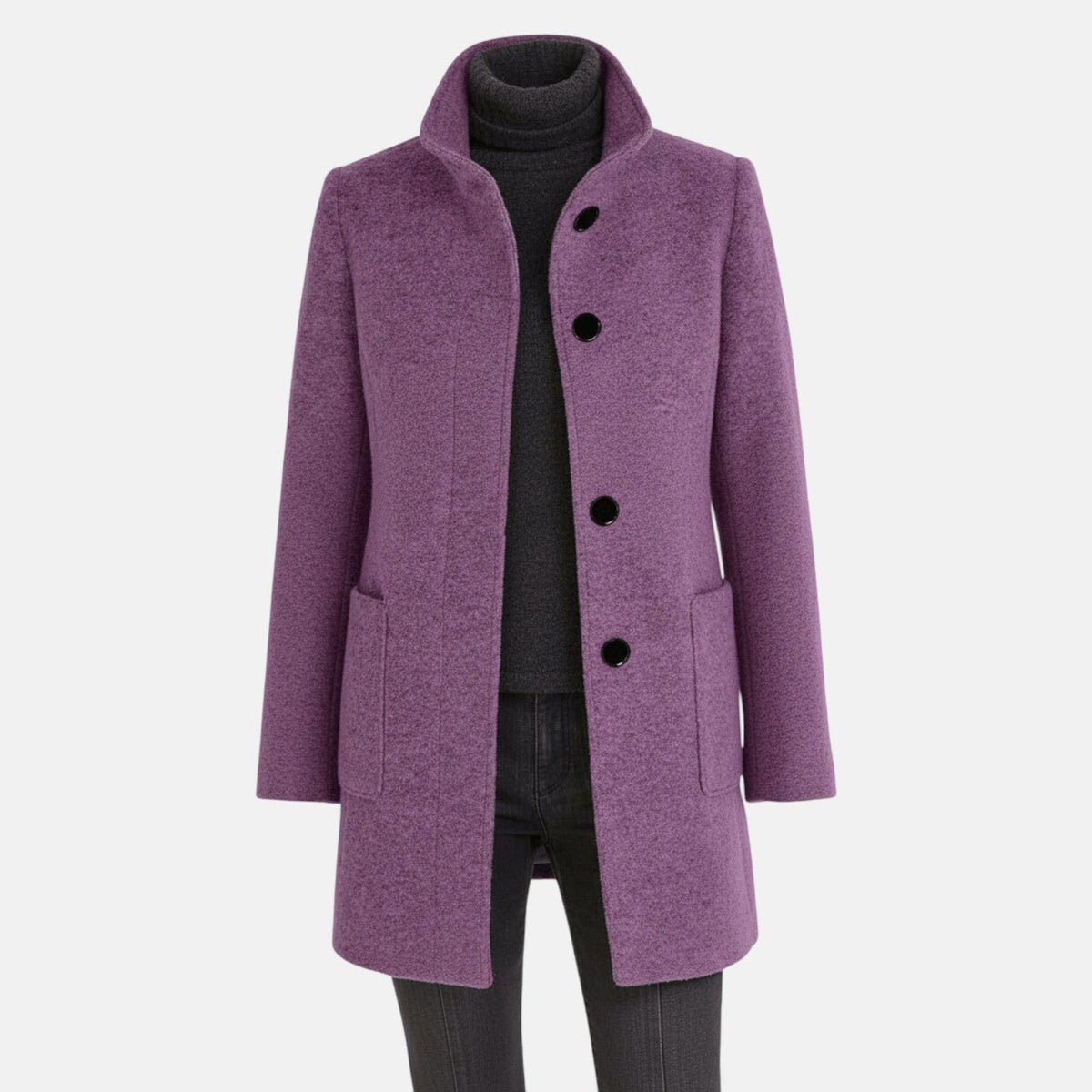 Elara Womens Winter Coat with Stand-Up Collar and Side Pockets