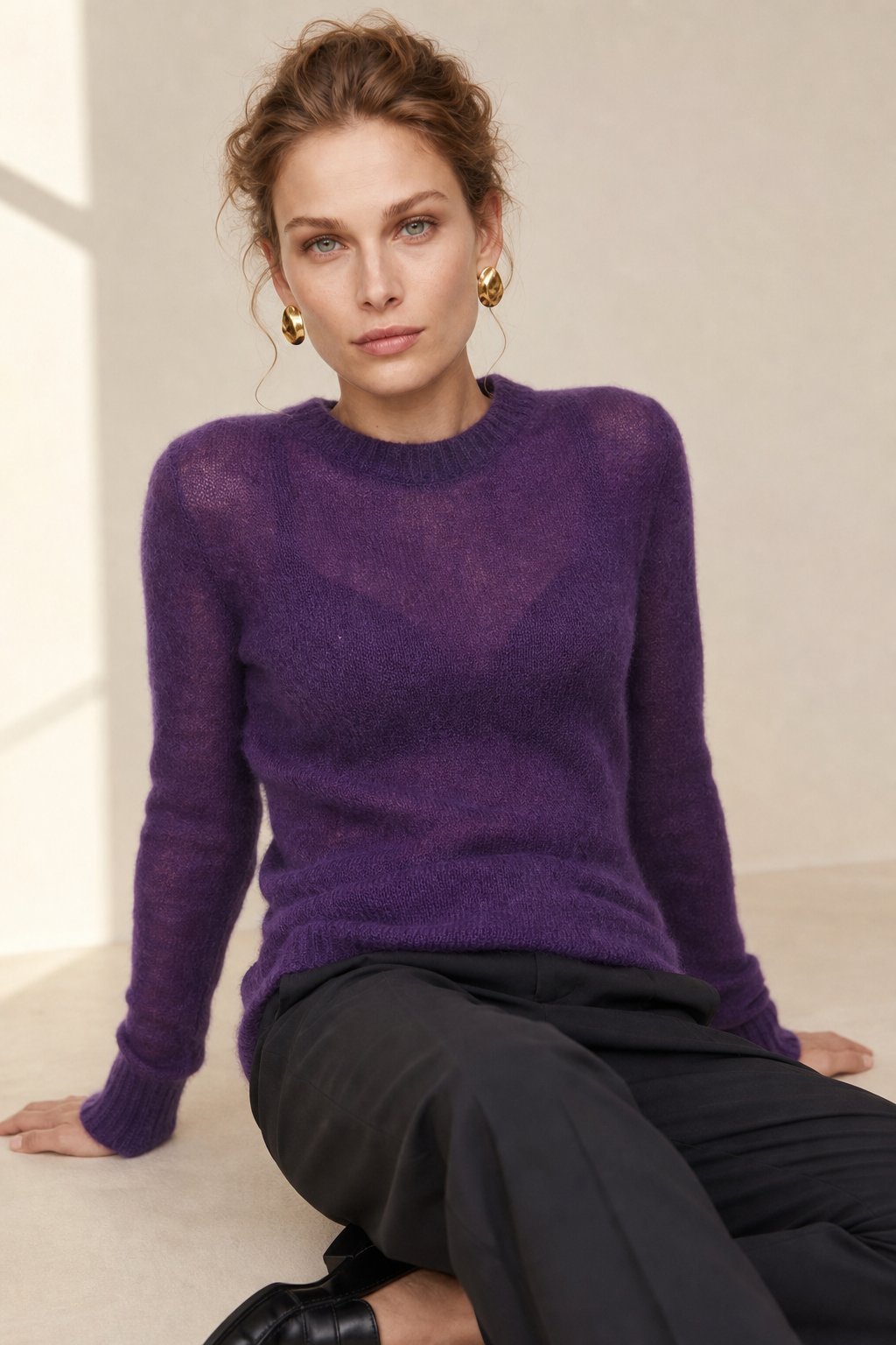 Natasha Womens Crewneck Knit Sweater in Purple