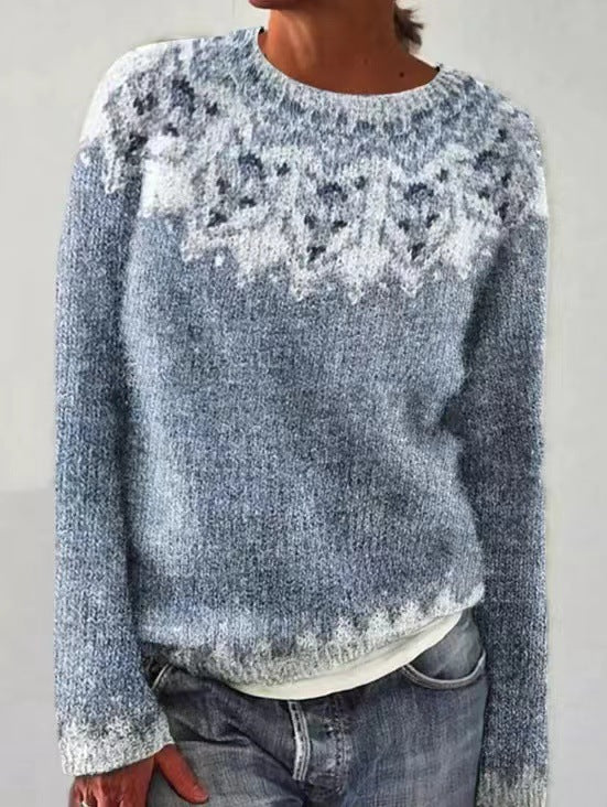 Women's Nordic Fair-Isle Knit Sweater, Crew Neck | Relaxed Pullover Fit, Colorful Yoke Pattern | 5 Colorways | XS–3XL