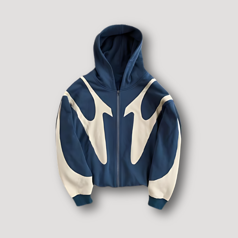Peter Mens Full Zip Hoodie with Flame Pattern in Blue