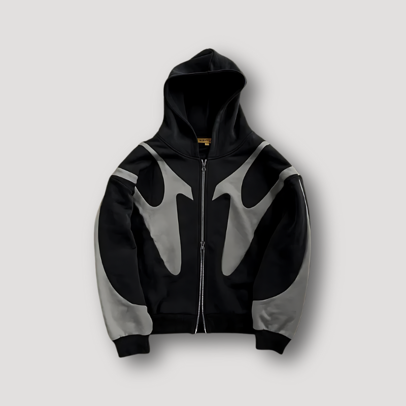 Peter Mens Full Zip Hoodie with Flame Pattern in Black