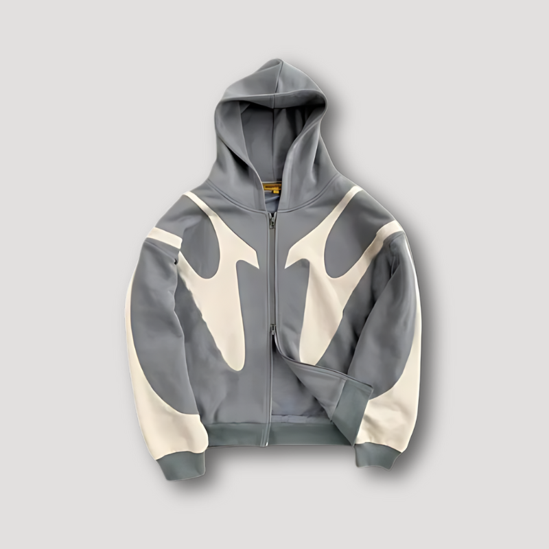 Peter Mens Full Zip Hoodie with Flame Pattern in Gray