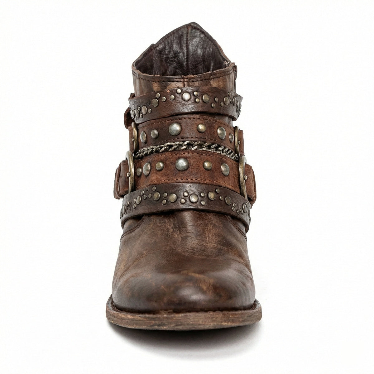 Kelly Womens Studded Leather Ankle Boots with Buckles