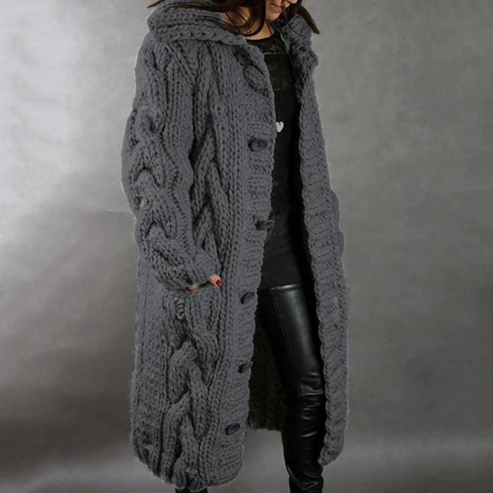 Lily Womens Oversized Cardigan, Chunky Cable Knit in Dark Gray