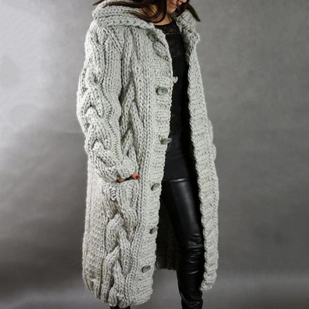 Lily Womens Oversized Cardigan, Chunky Cable Knit in Silver Gray