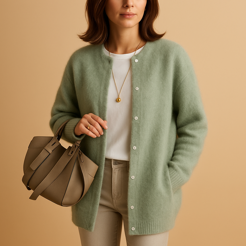 Miranda Womens Long Knit Cardigan with Button Front in Green