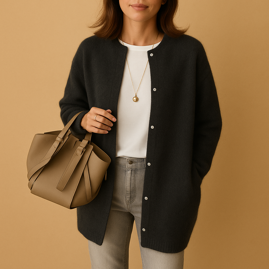 Miranda Womens Long Knit Cardigan with Button Front in Black
