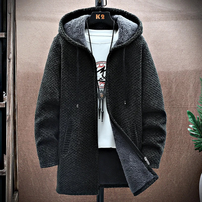Seth Mens Wool Cashmere Blend Hooded Jacket in Green