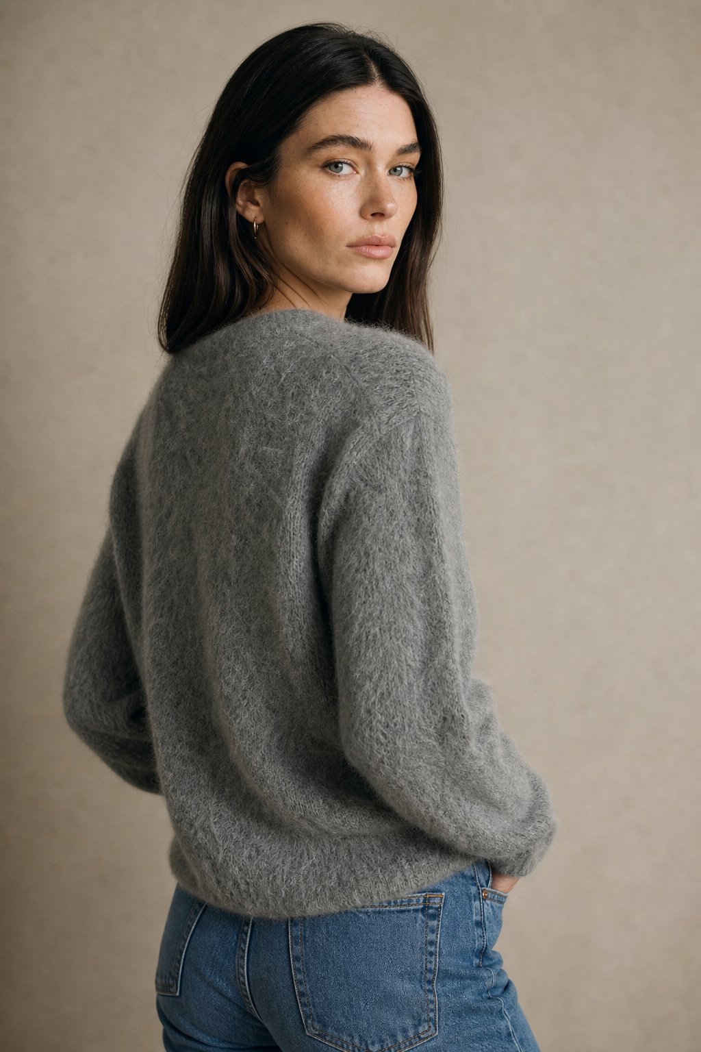 Vanessa Womens Oversized Cardigan Sweater with Soft Cashmere-Like Feel in Gray Fur