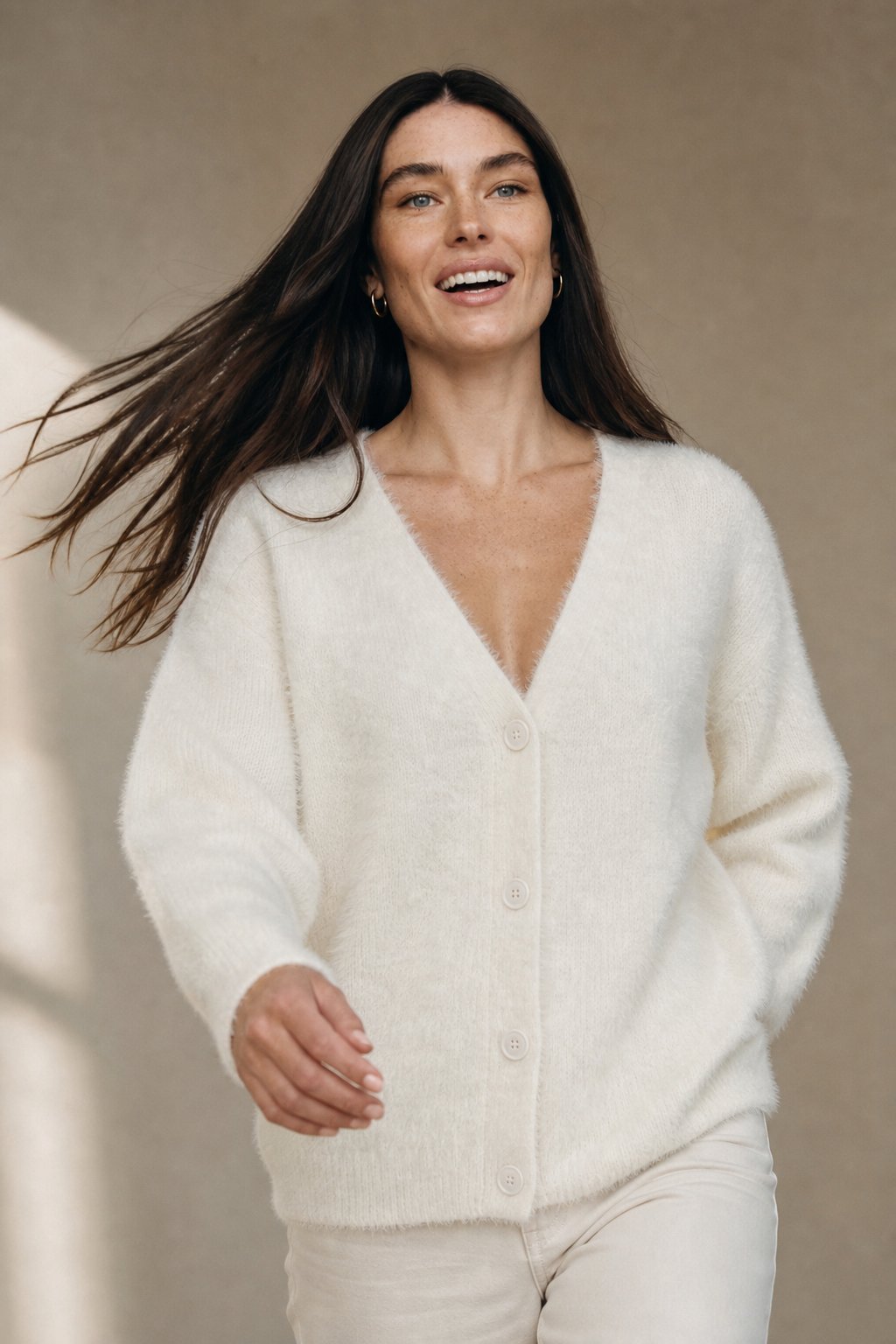 Vanessa Womens Oversized Cardigan Sweater with Soft Cashmere-Like Feel in Snow Fur