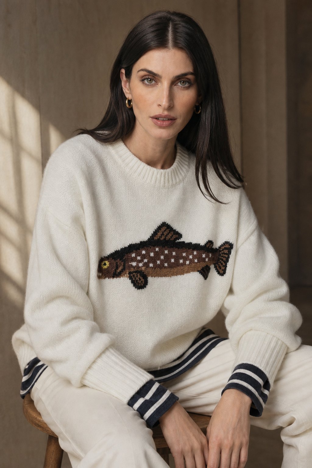 Hadley Womens Half-Zip Knit Sweater with Fish Pattern