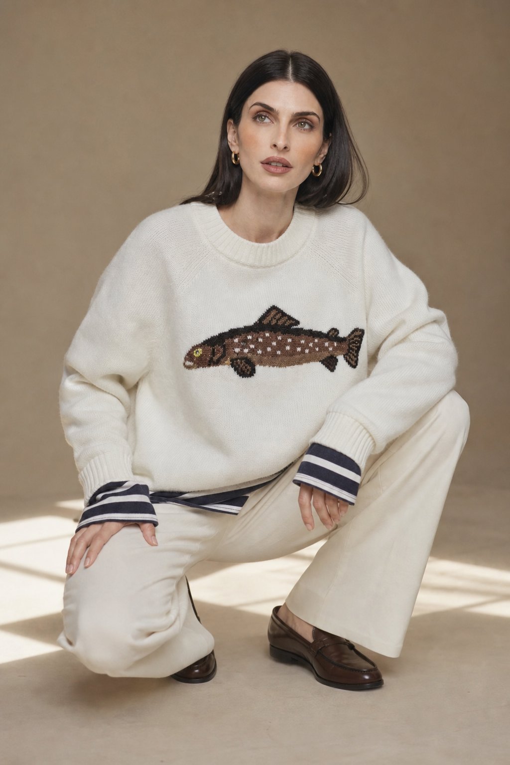 Hadley Womens Half-Zip Knit Sweater with Fish Pattern
