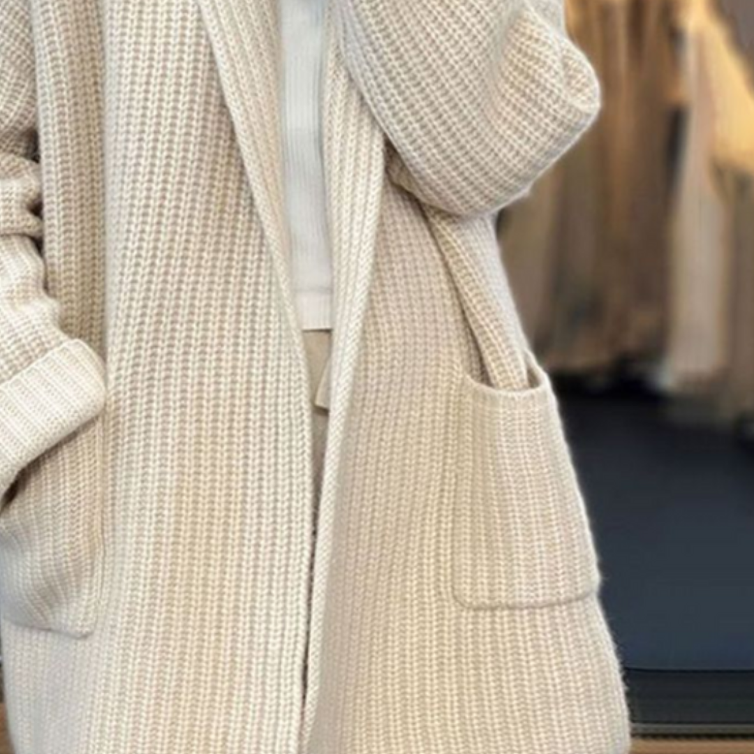 Halvara | Women's Open Front Cardigan Knit Sweater — Chunky Oversized Layer with Patch Pockets | Westmere