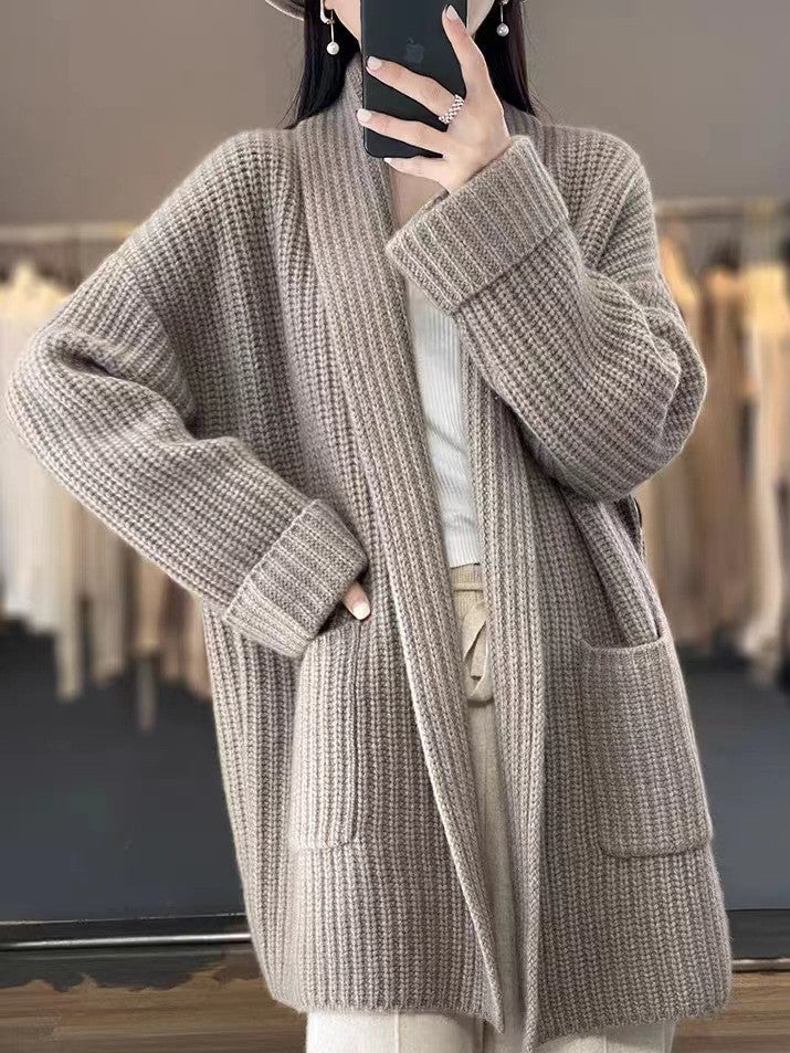 Halvara | Women's Open Front Cardigan Knit Sweater — Chunky Oversized Layer with Patch Pockets | Westmere