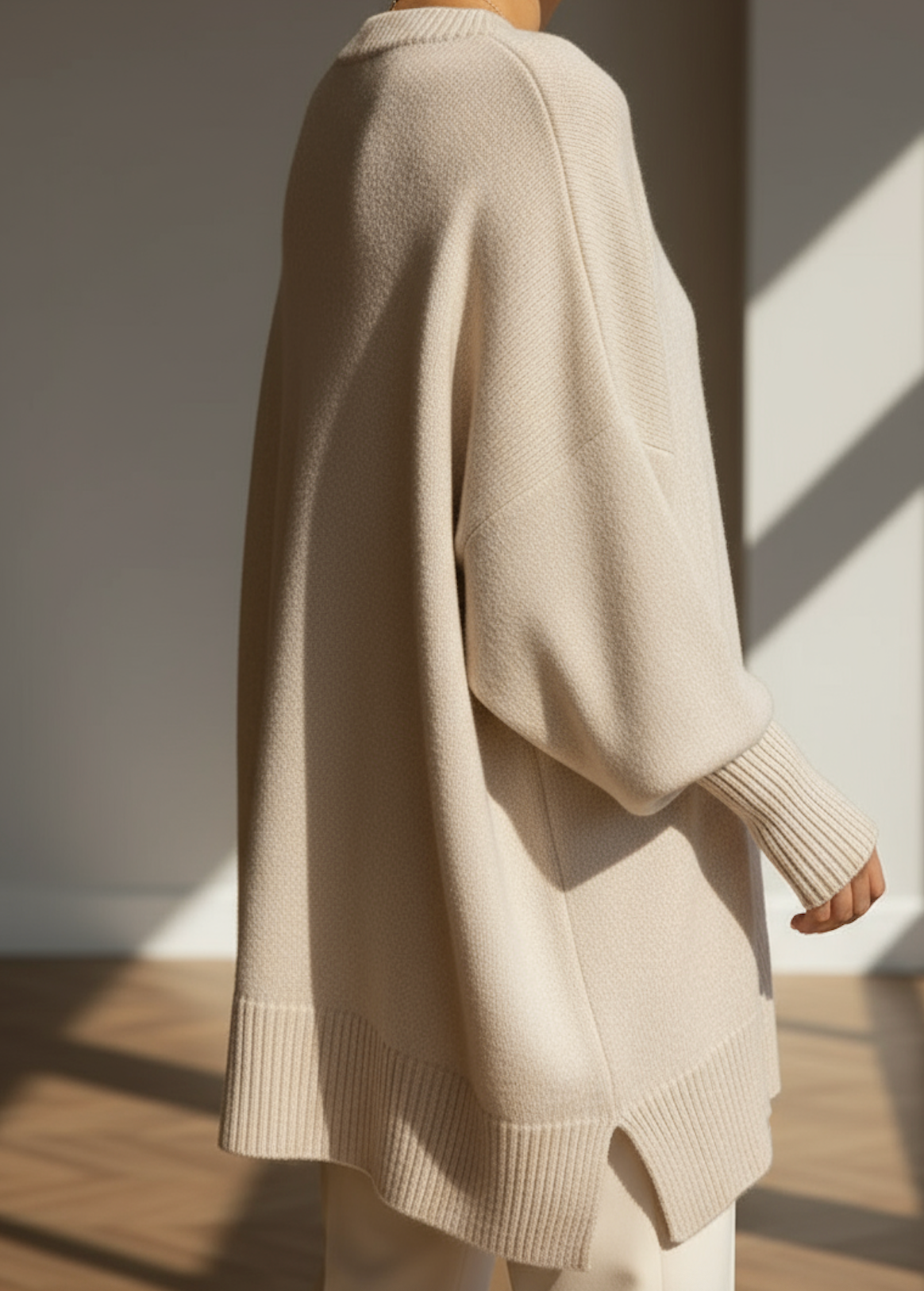 Halvara | Women's Oversized Batwing Knit Sweater — Mock Neck Pullover with Asymmetric Hem | Westmere